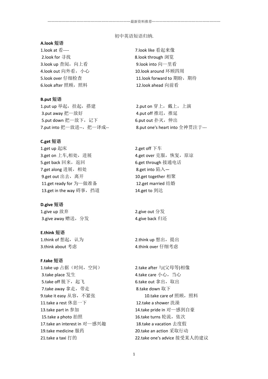 初中英语短语归纳精编版_第1页