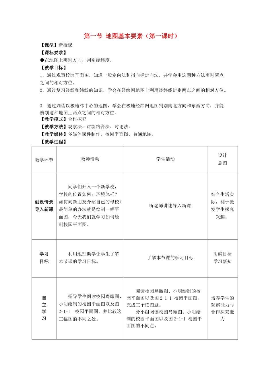 七年级地理上册 第二单元 第1课 地图的基本要素教学案1（无答案）（新版）商务星球版（通用）_第1页