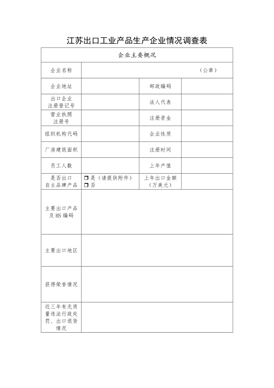 《精编》江苏出口工业产品生产企业情况调查表_第2页