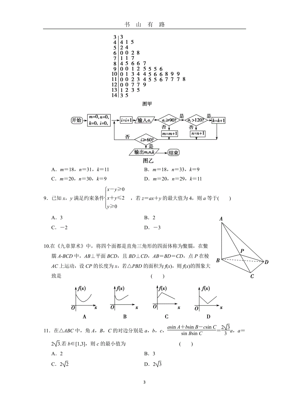2020届新课标高考 理科数学 仿真模拟测试(1)PDF.pdf_第3页