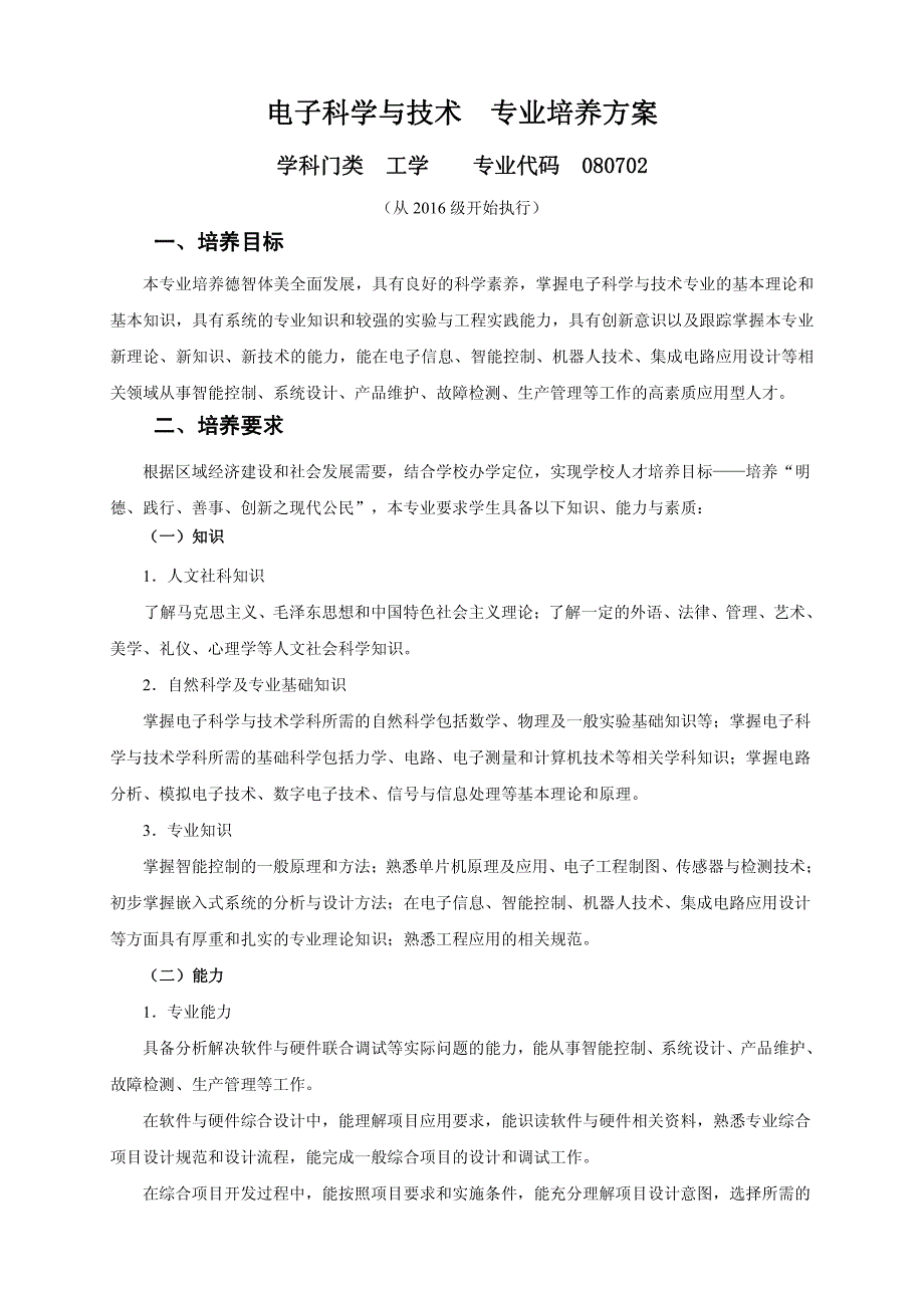 青岛滨海学院电子科学与技术专业人才培养方案_第1页