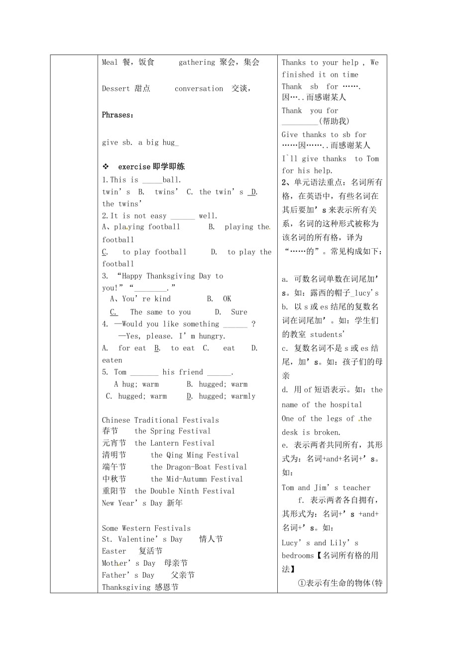 陕西省山阳县色河中学八年级英语上册《Unit 3 Lesson 16 Happy thanksgiving》导学案（无答案）（新版）冀教版（通用）_第2页