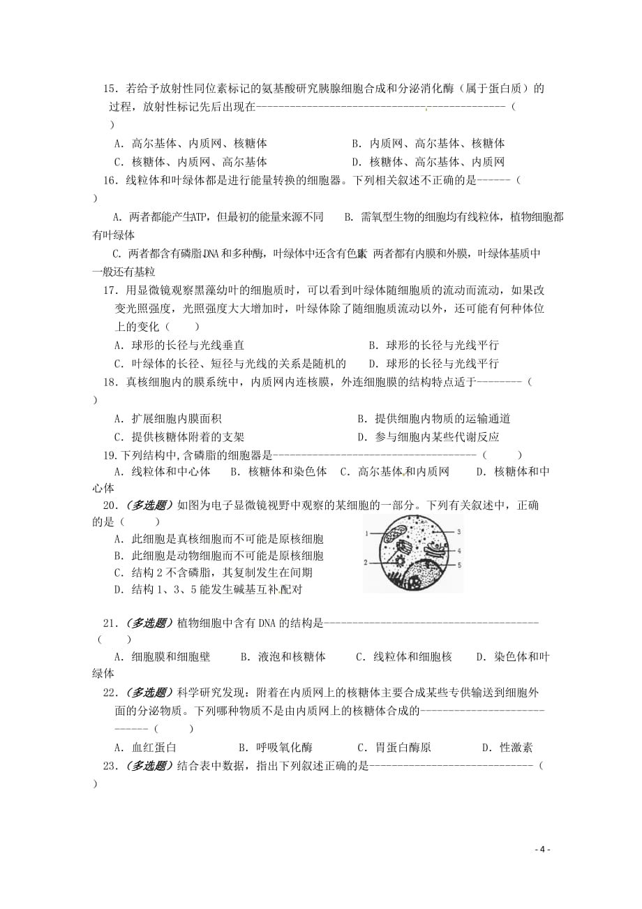 云南省西盟佤族自治县第一中学高考生物总复习《3.2 细胞器 系统内的分工合作》学案（2）新人教版必修1.doc_第4页