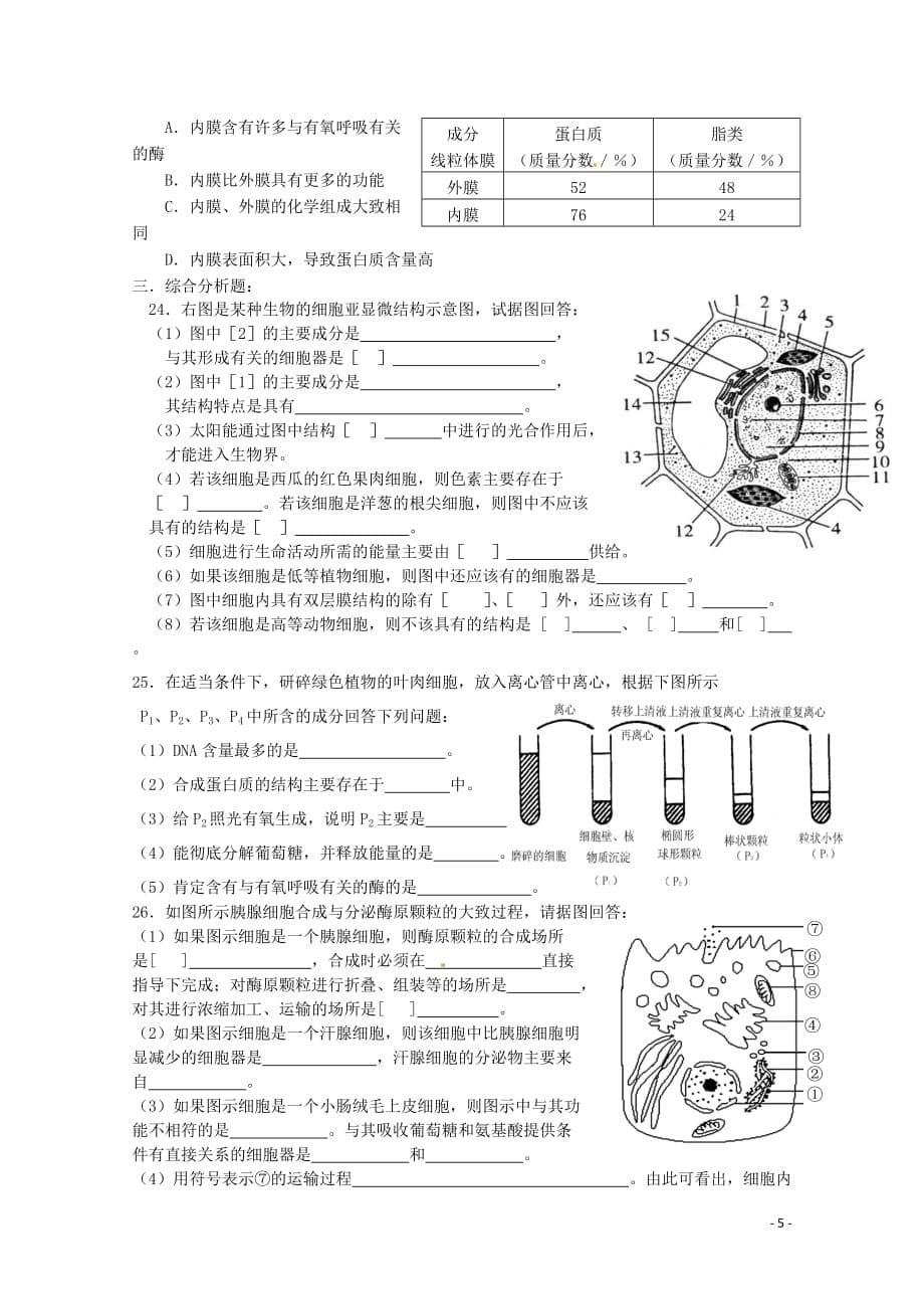 云南省西盟佤族自治县第一中学高考生物总复习《3.2 细胞器 系统内的分工合作》学案（2）新人教版必修1.doc_第5页