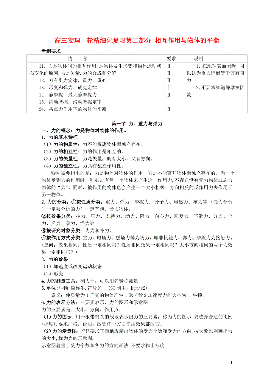 河南省洛阳市第十九中学2014高考物理一轮复习讲义 相互作用与物体的平衡.doc_第1页