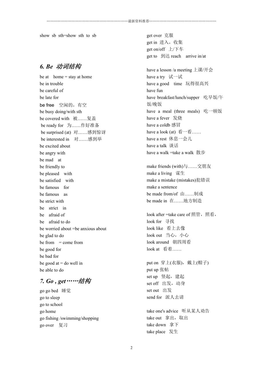 初中英语重点短语_固定搭配精编版_第2页