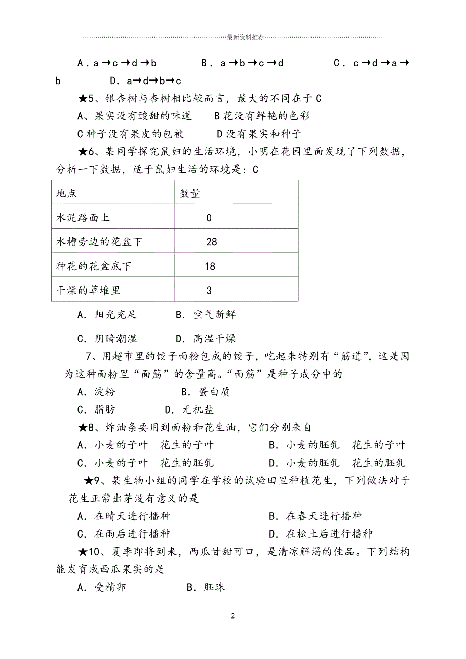 新人教版生物中考模拟试题(及答案)精编版_第2页