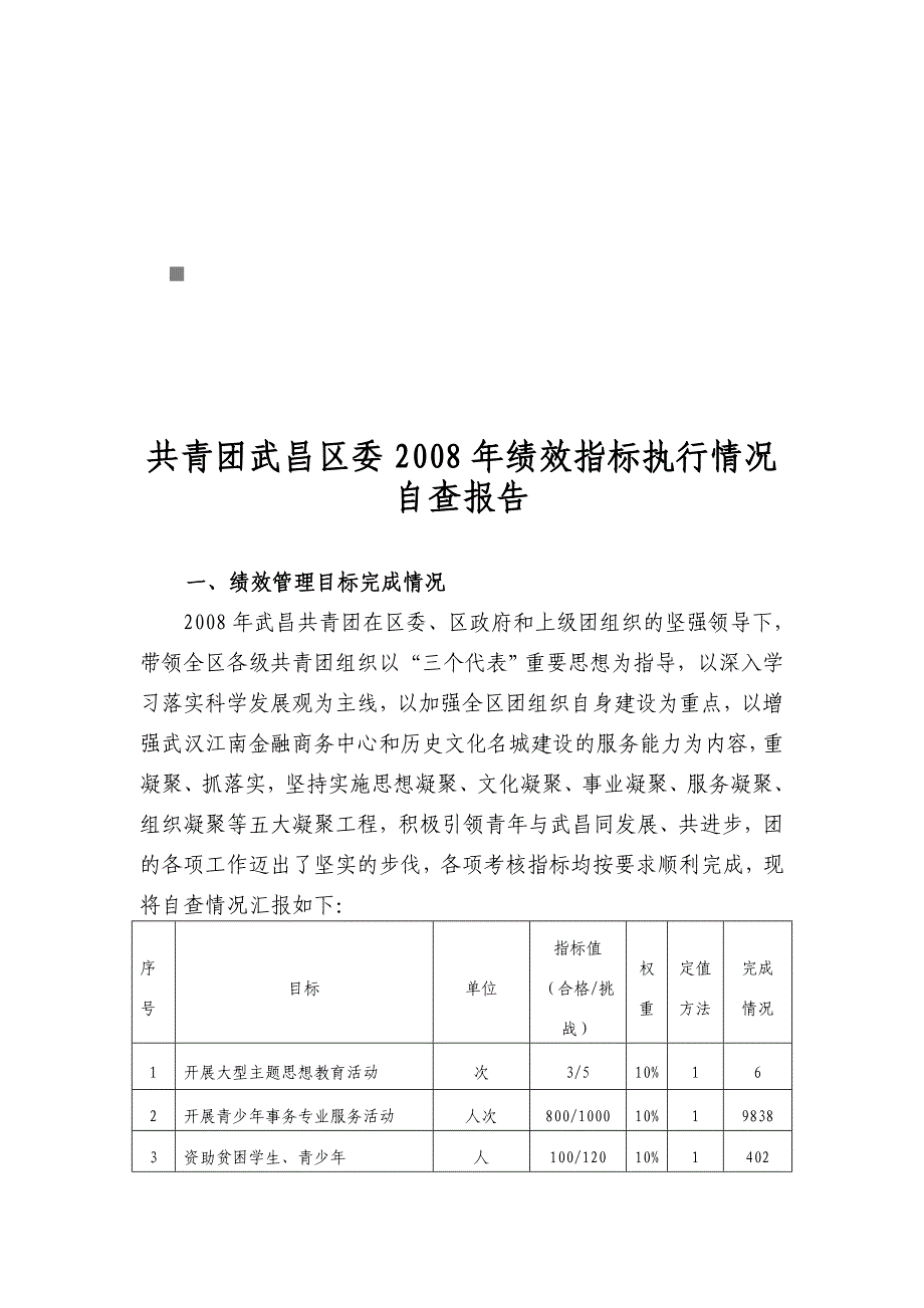 《精编》共青团武昌区委绩效指标执行情况自查报告_第1页