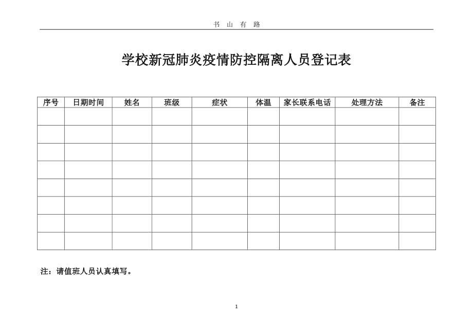 学校新冠肺炎疫情防控隔离人员登记表PDF.pdf_第1页