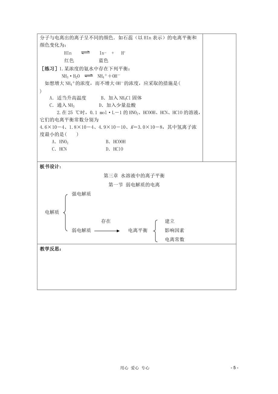 2011年10月海南省中学高中化学课堂教学评比 《弱电解质的电离》教案1 选修4.doc_第5页