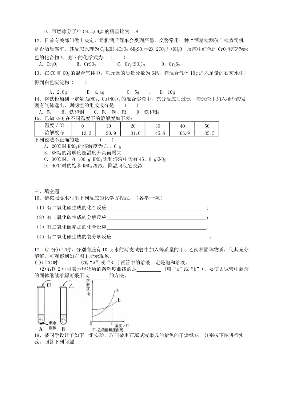 天津市天津八中2020届九年级化学上学期期末冲关训练C1（无答案）_第2页