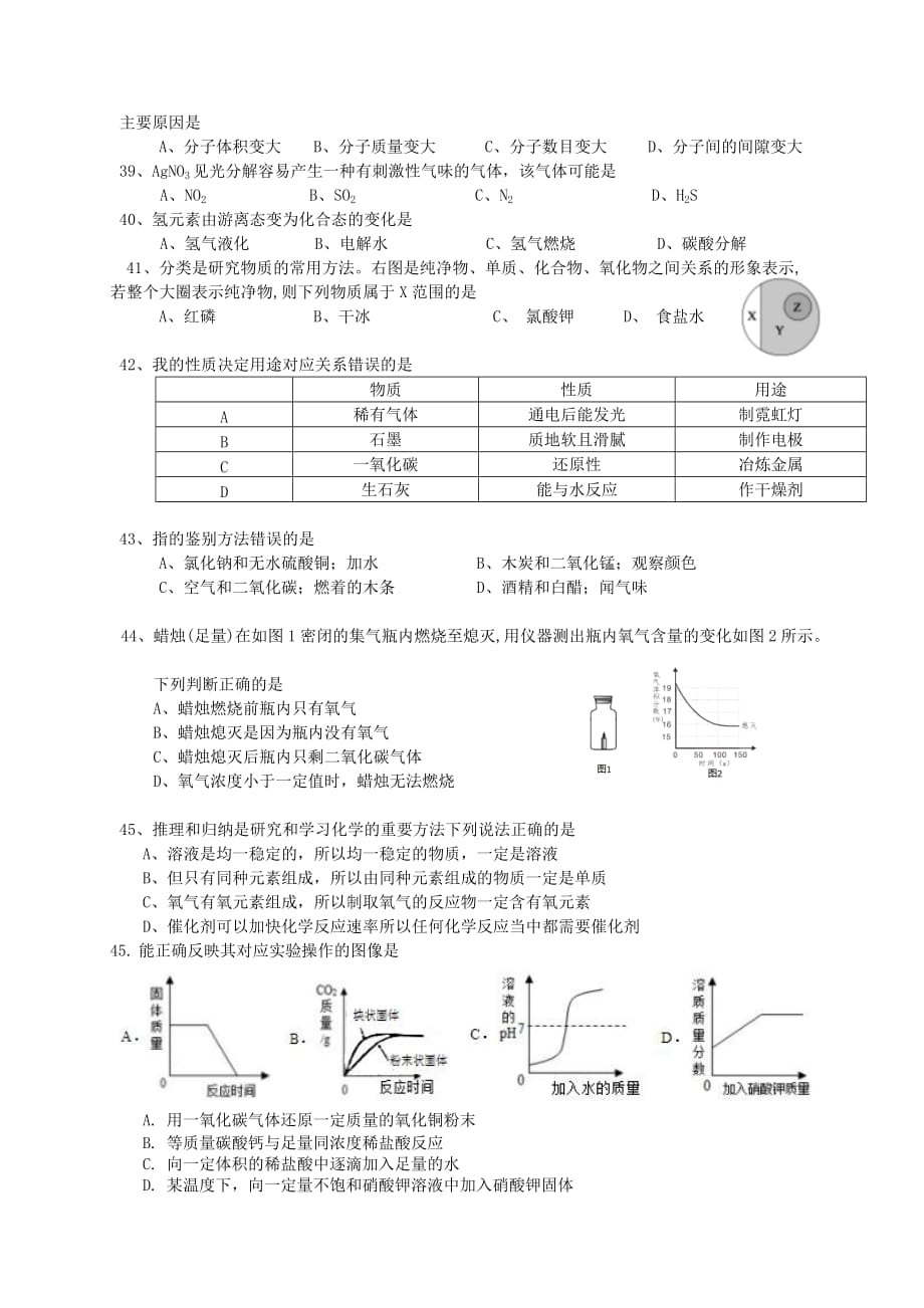 上海市奉贤区2020届九年级化学上学期质量调研测试（一模）试题 新人教版_第2页