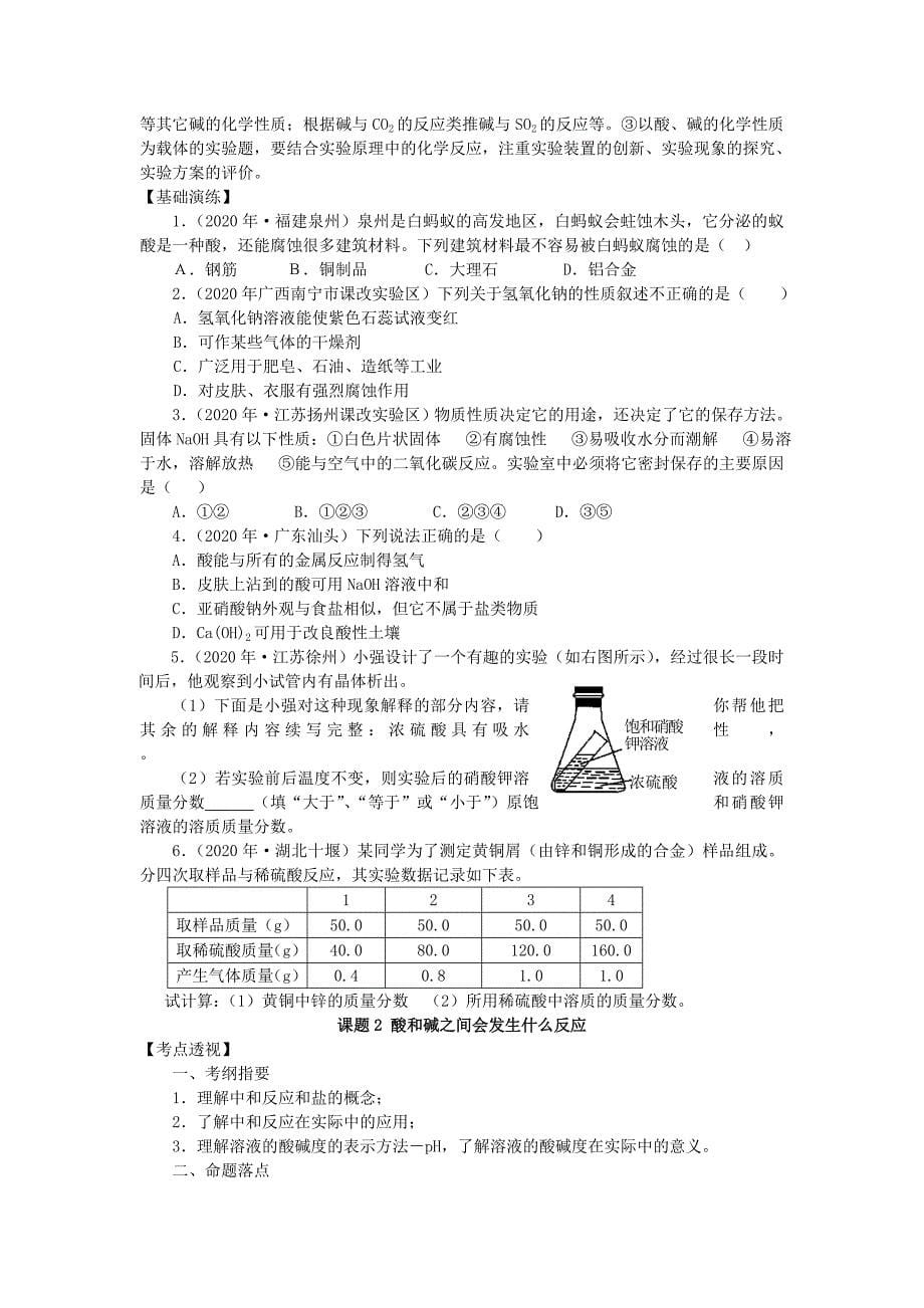 九年级化学 第十章 酸和碱知识点总结 人教新课标版_第5页