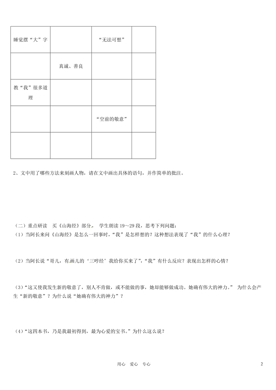 浙江省台州市黄岩区头陀镇中学八年级语文上册《阿长与山海经》学案（无答案） 人教新课标版.doc_第2页