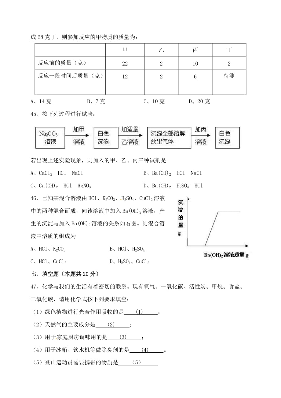 上海市金山区2020年中考化学模拟试卷 沪教版_第3页