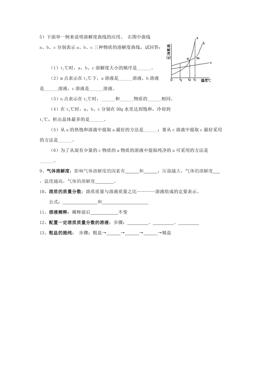 九年级化学 第7章溶液复习导学案（无答案）粤教版_第2页