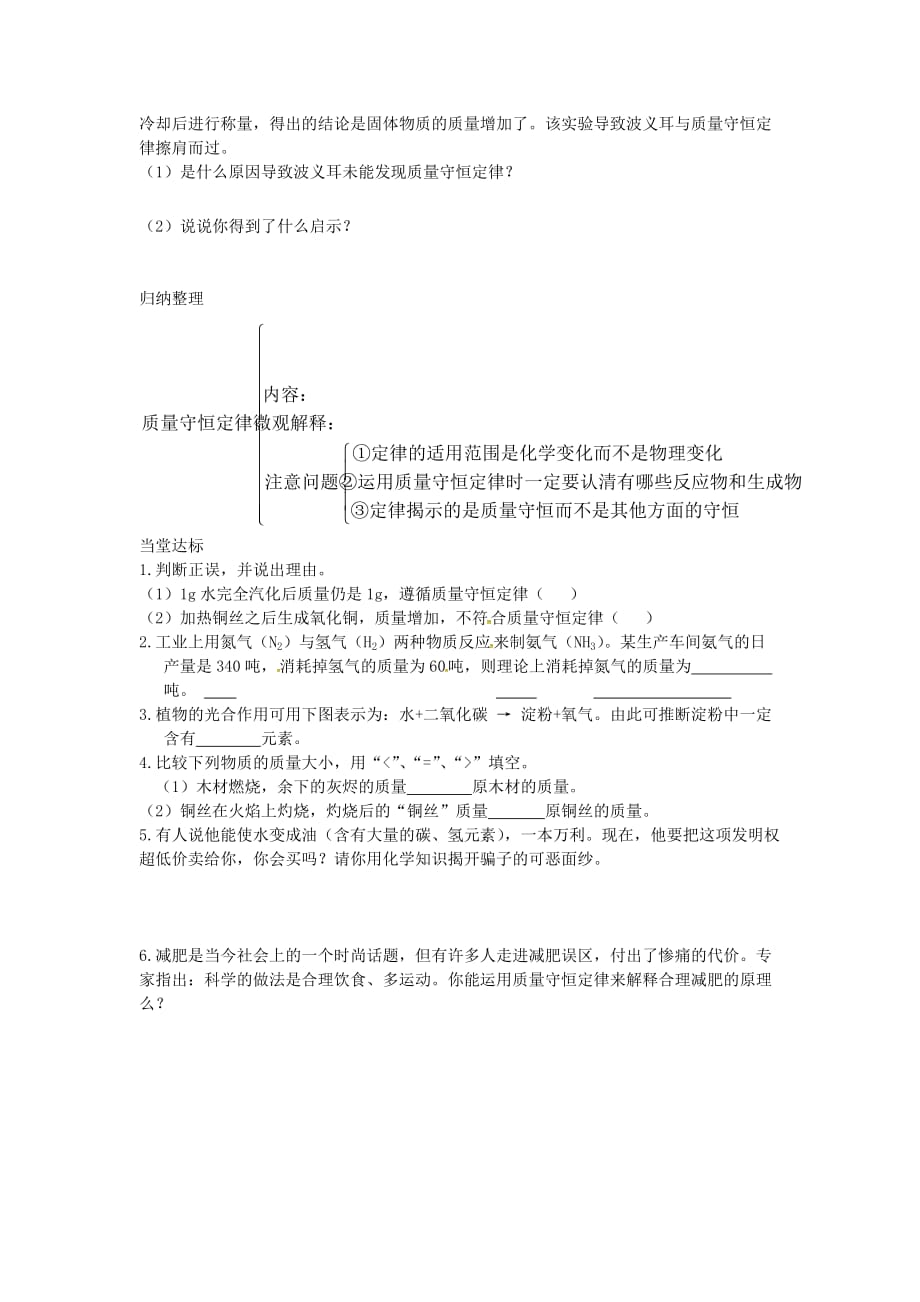 山东省无棣县第一实验学校九年级化学上册 第五单元 第一节 化学变化中的质量守恒学案（无答案）（新版）鲁教版_第2页