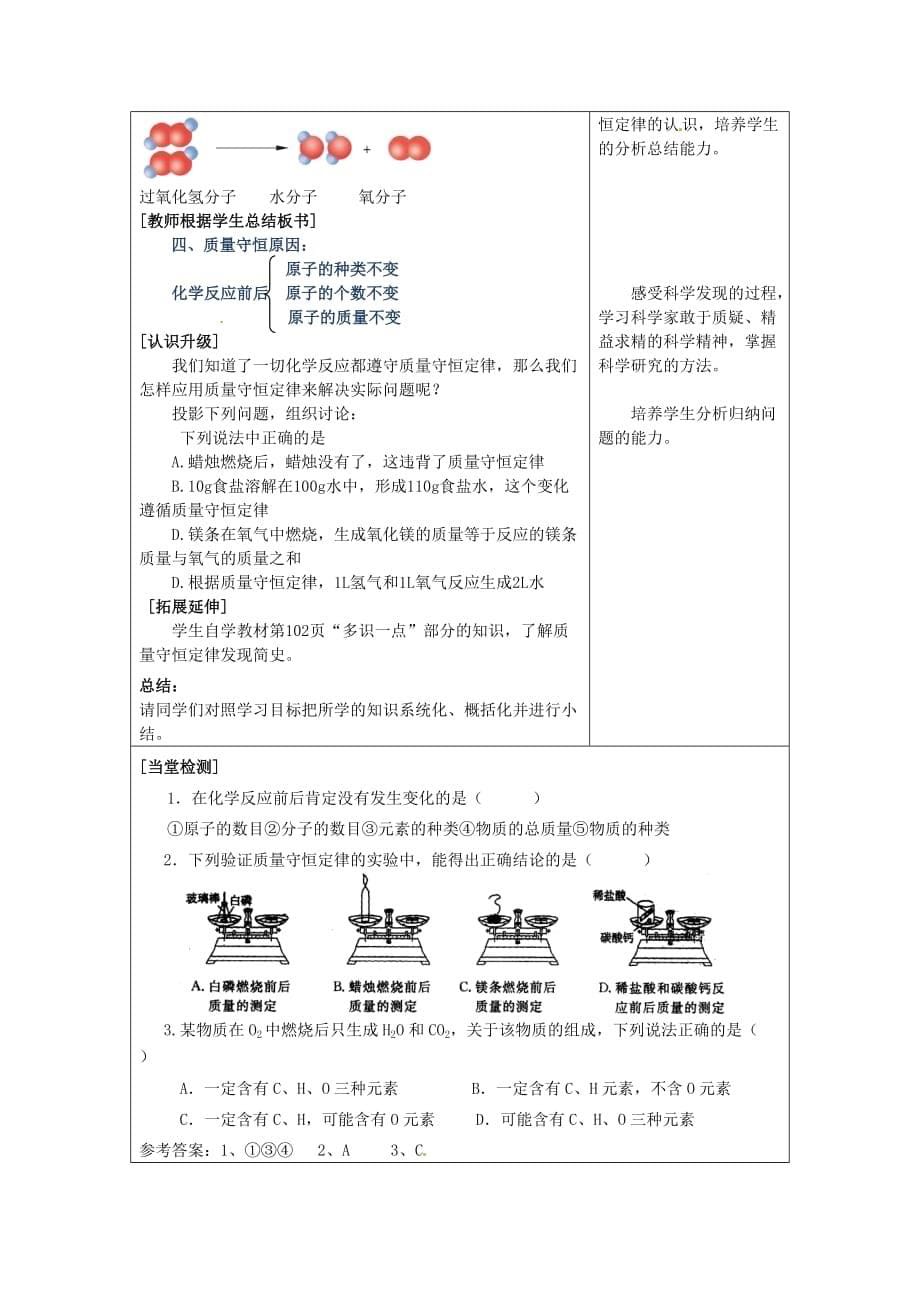 山东省枣庄市峄城区吴林街道中学九年级化学全册 第五单元 定量研究化学反应 5.1 质量守恒定律学案（无答案） 鲁教版_第5页