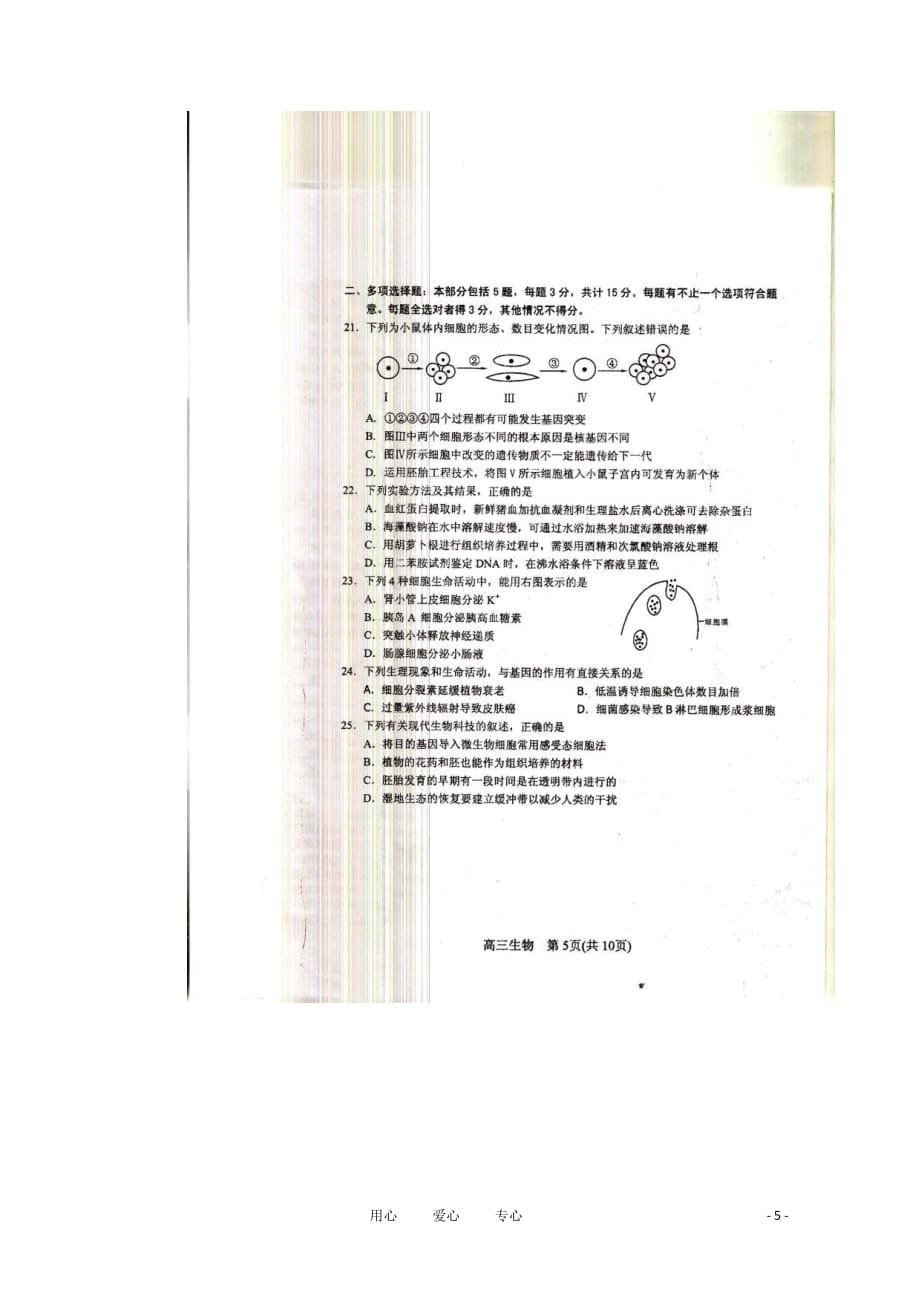 江苏省苏、锡、常、镇四市2011届高三生物教学情况调研（一）.doc_第5页