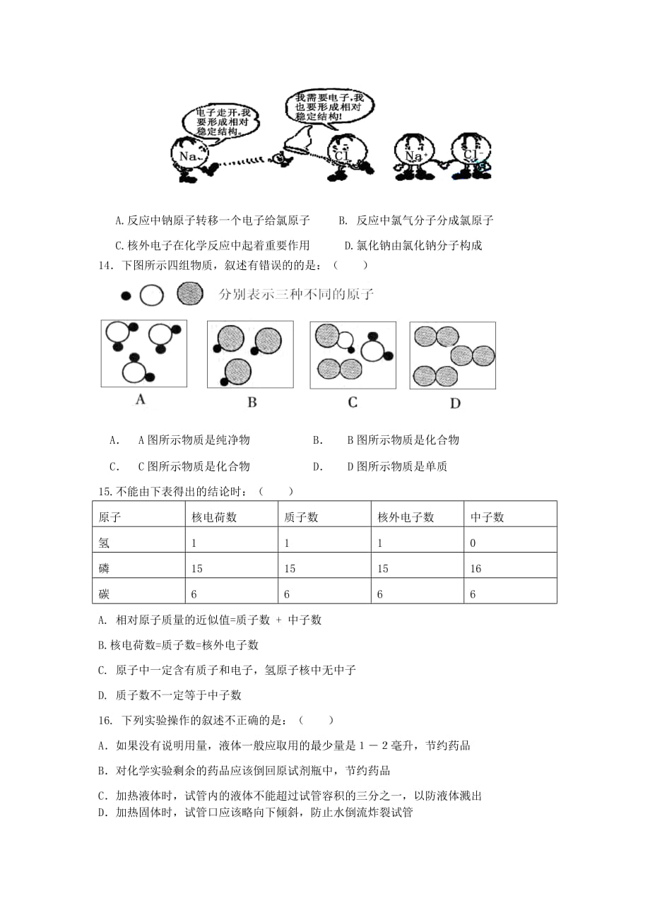 一至二单元化学检测题（无答案） （2020新版）鲁教版_第3页