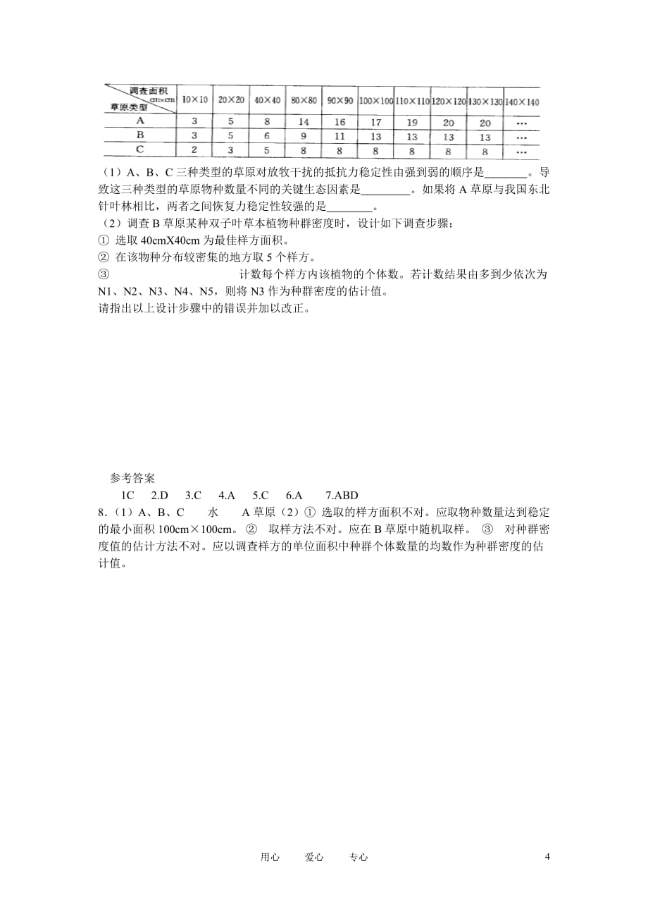 高中生物 群落的基本特征与结构 同步练习1 中图版必修3.doc_第4页