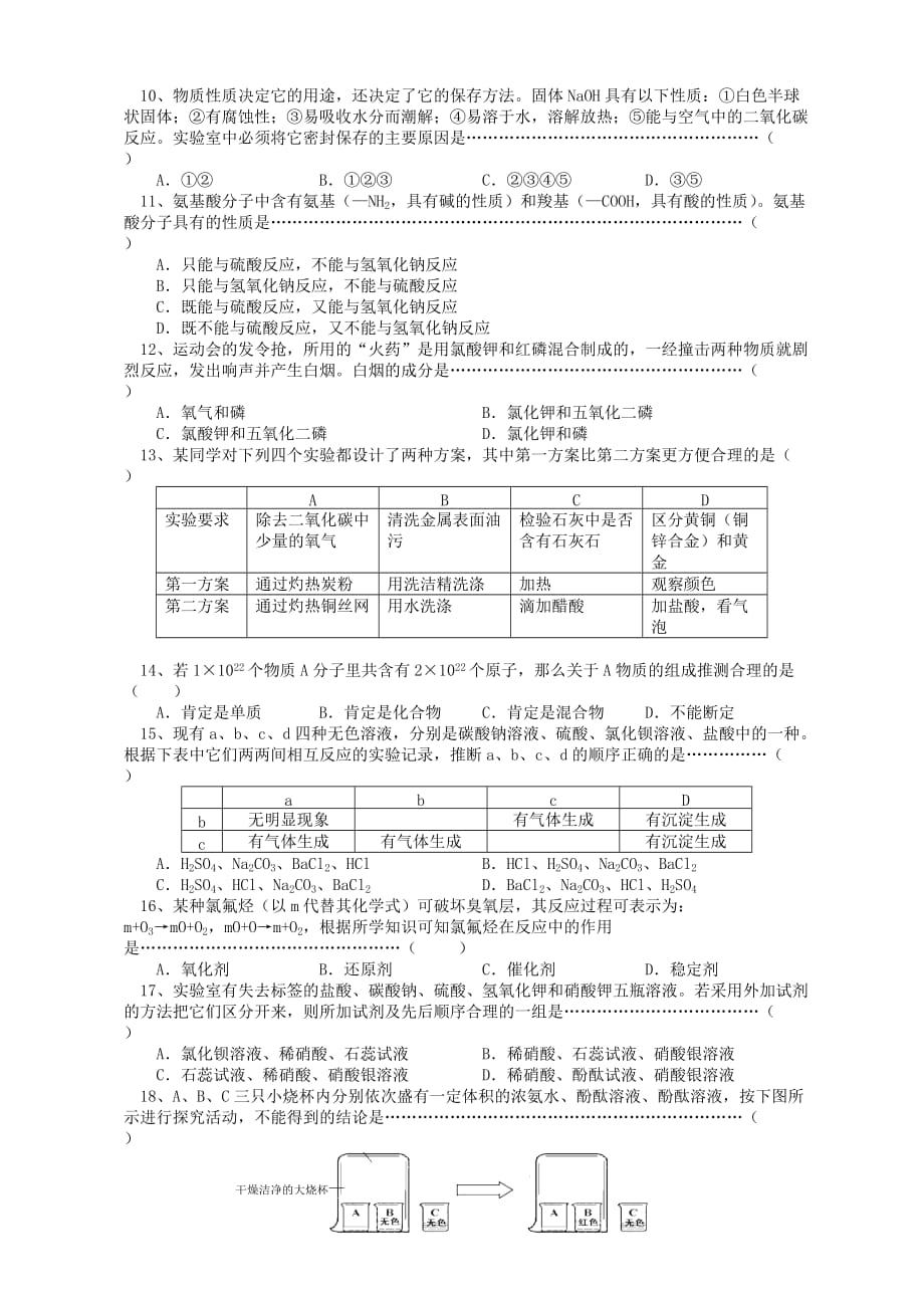 上海2020年九年级化学竞赛（天原杯）预赛试卷_第2页