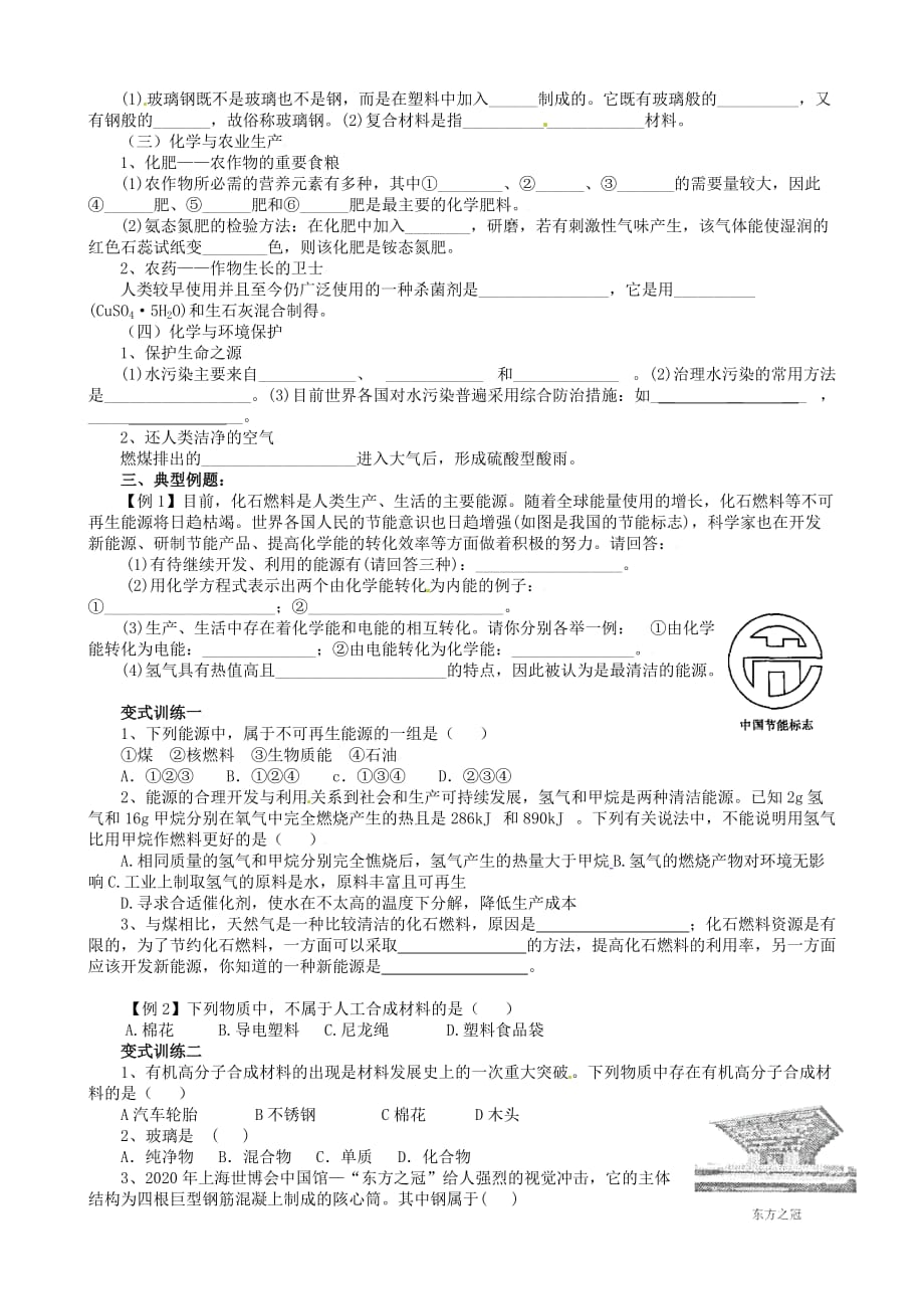 九年级化学 第八单元《化学与健康》学案（无答案） 鲁教版_第4页