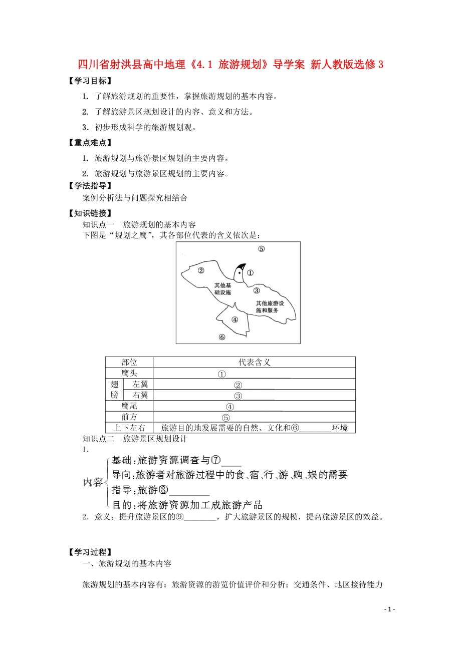 四川省射洪县高中地理《4.1 旅游规划》导学案 新人教版选修3.doc_第1页