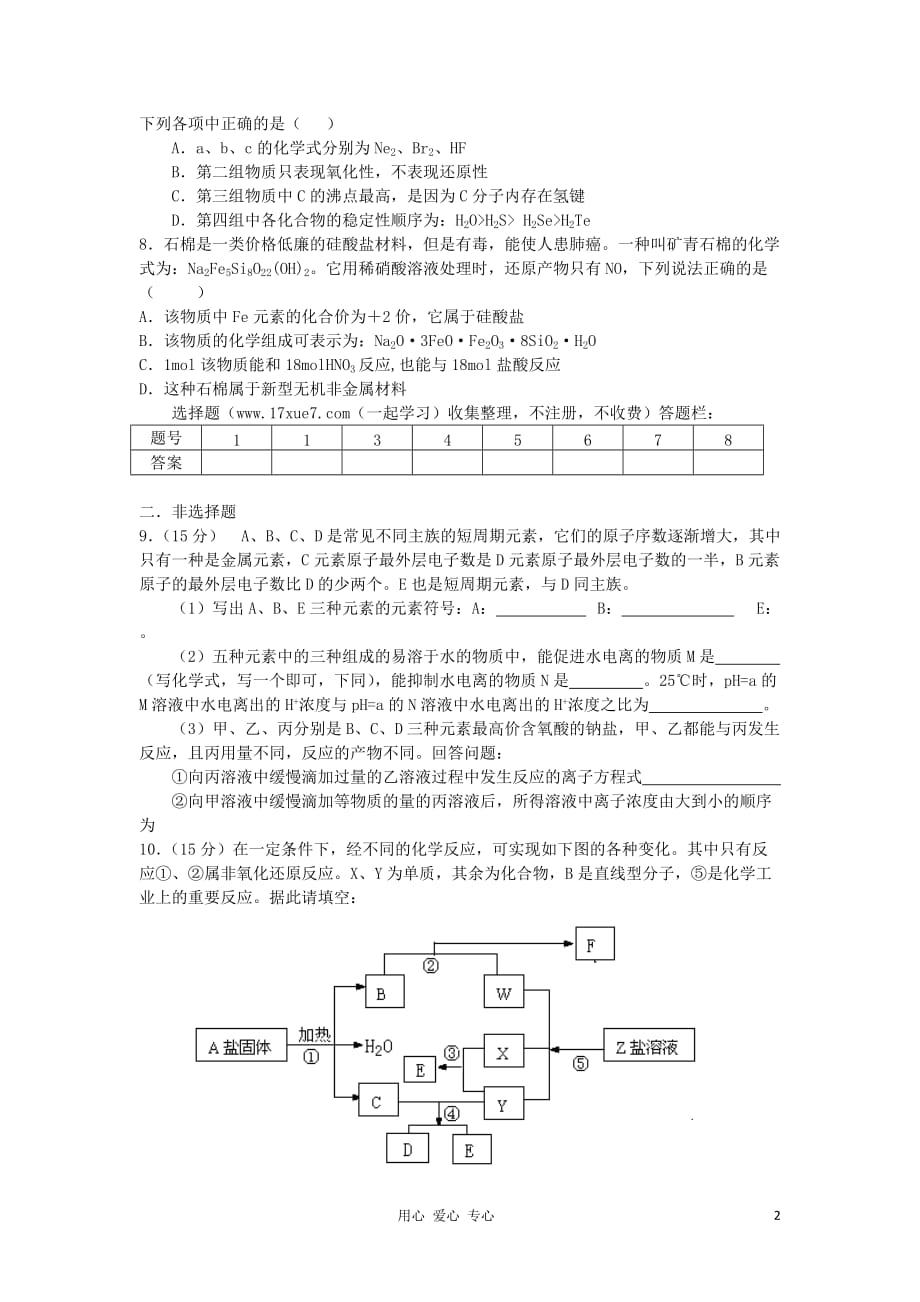 四川省泸县九中2013届高三化学综合模拟试题（2）【会员独享】.doc_第2页