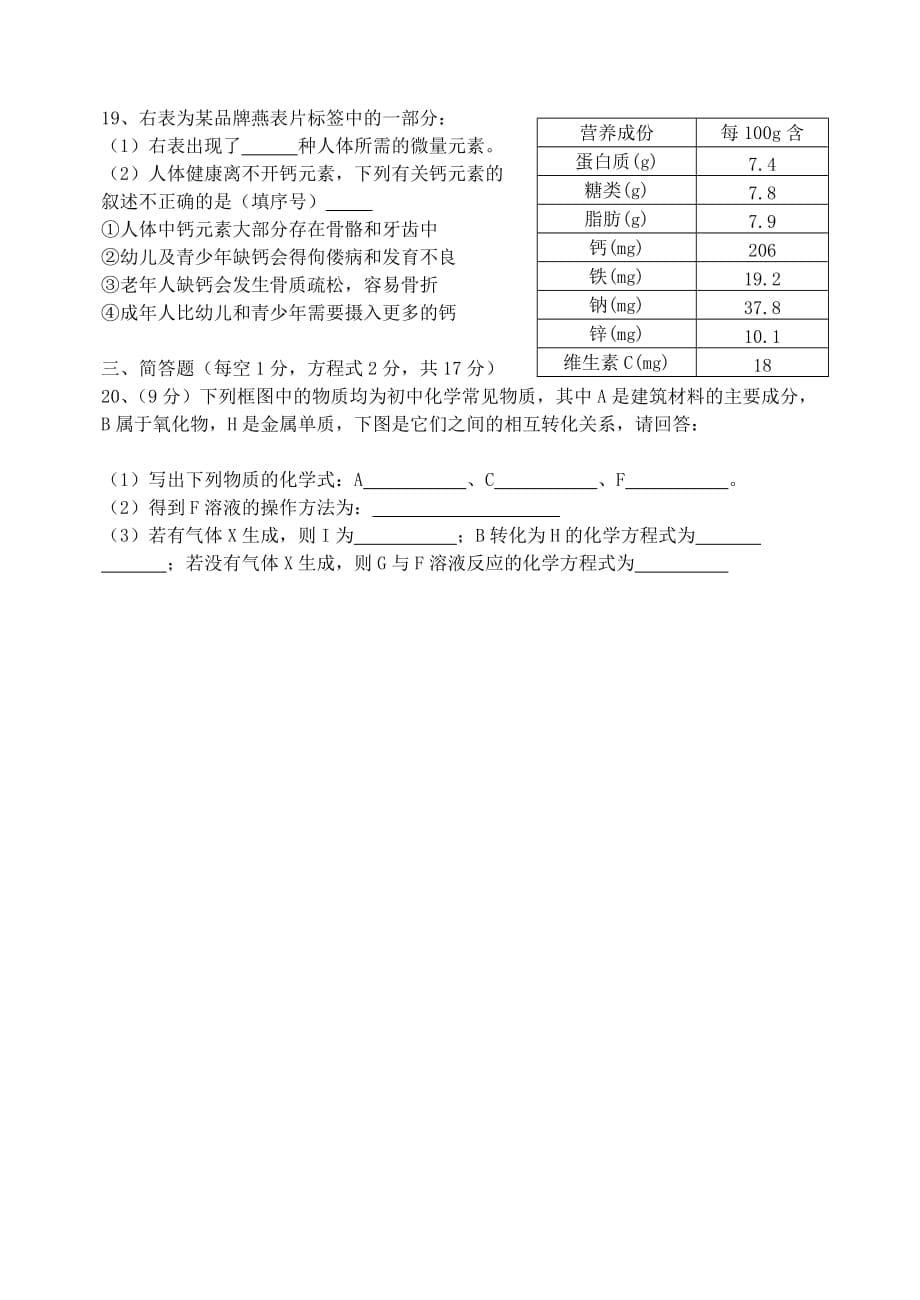 广东省中山一中2020学年度九年级化学协作体联考试题 人教新课标版_第5页