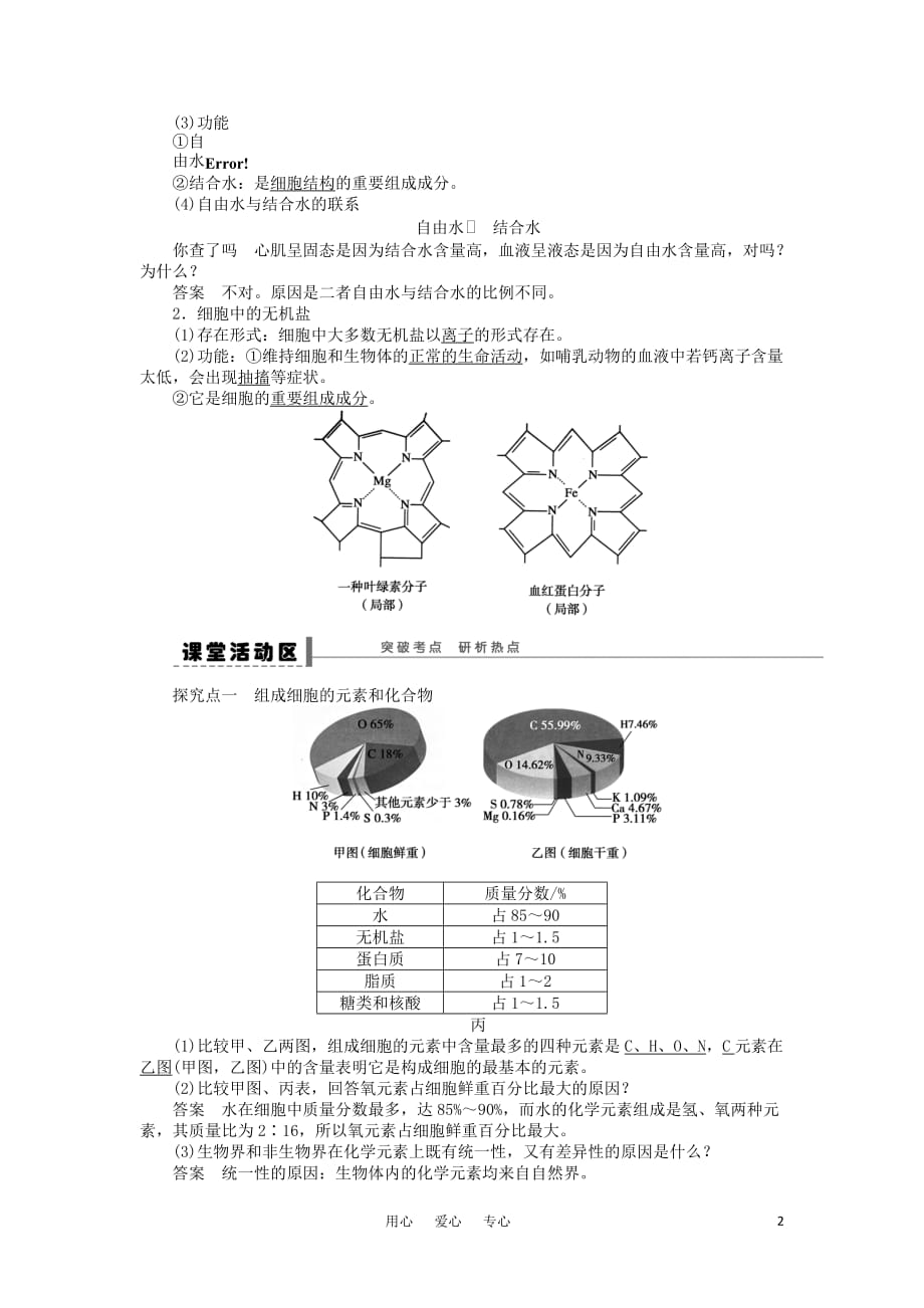 2012届高考生物一轮复习 细胞中的元素和化合物_细胞中的无机物学案 人教版.doc_第2页