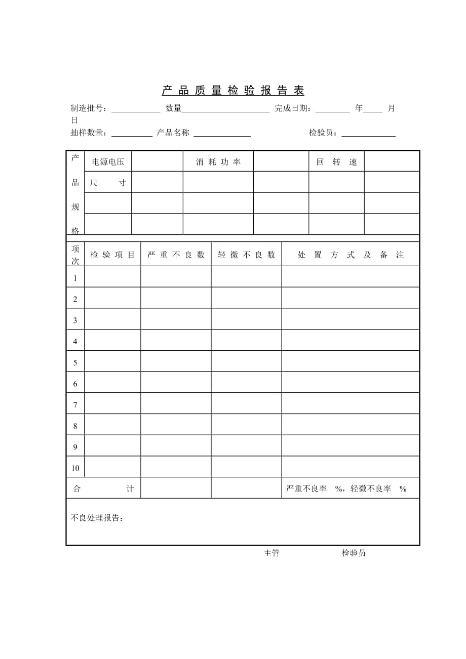 《精编》产品质量检验报告表格_第1页