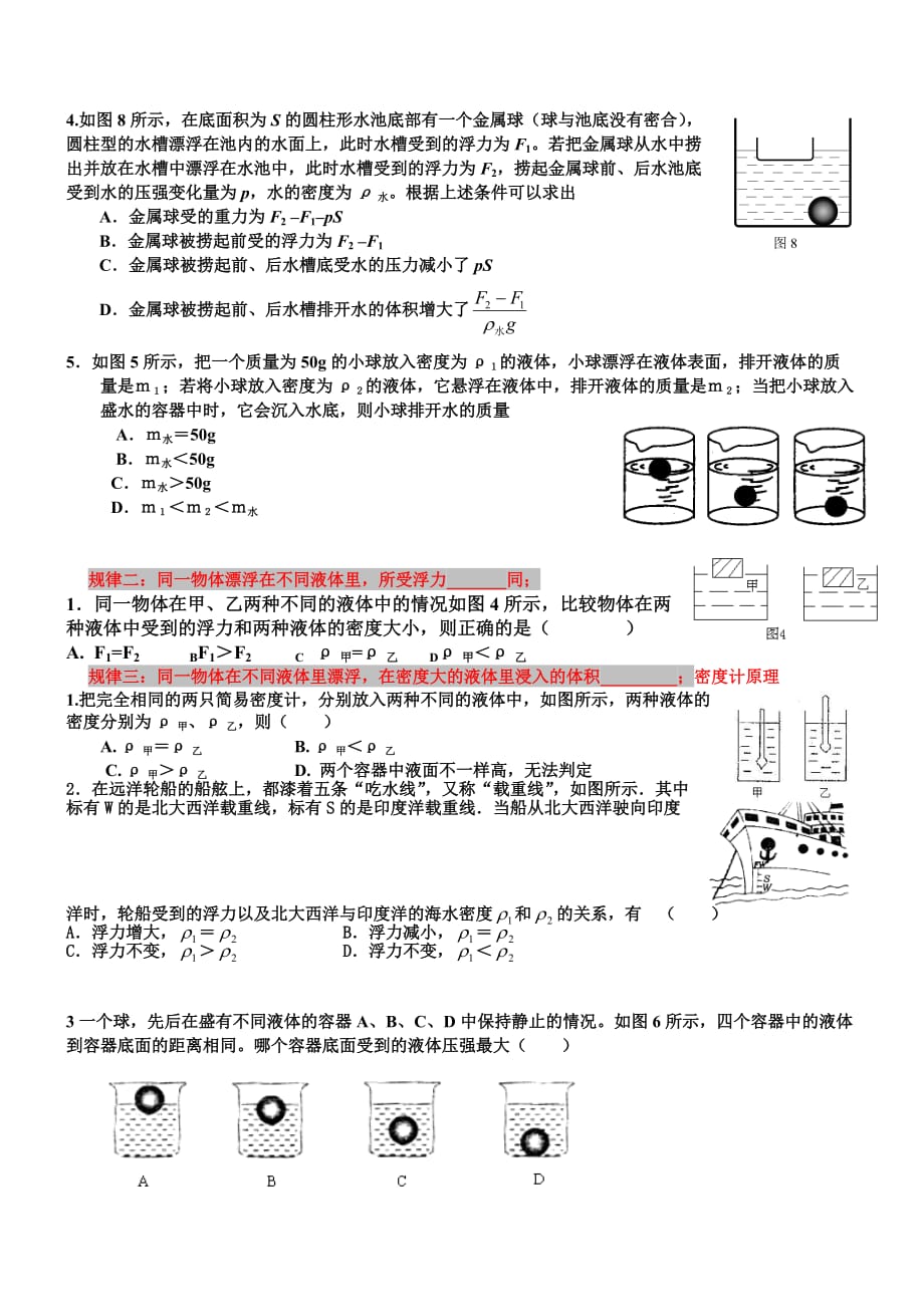 浮力类型题(漂浮五规律)专题.doc_第3页