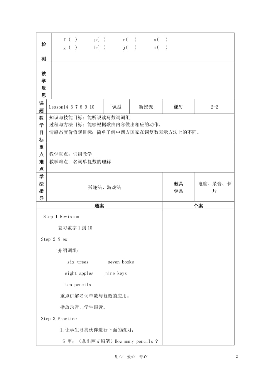 三年级英语上册 Unit2 Lesson146 7 8 9 10教案2 冀教版.doc_第2页