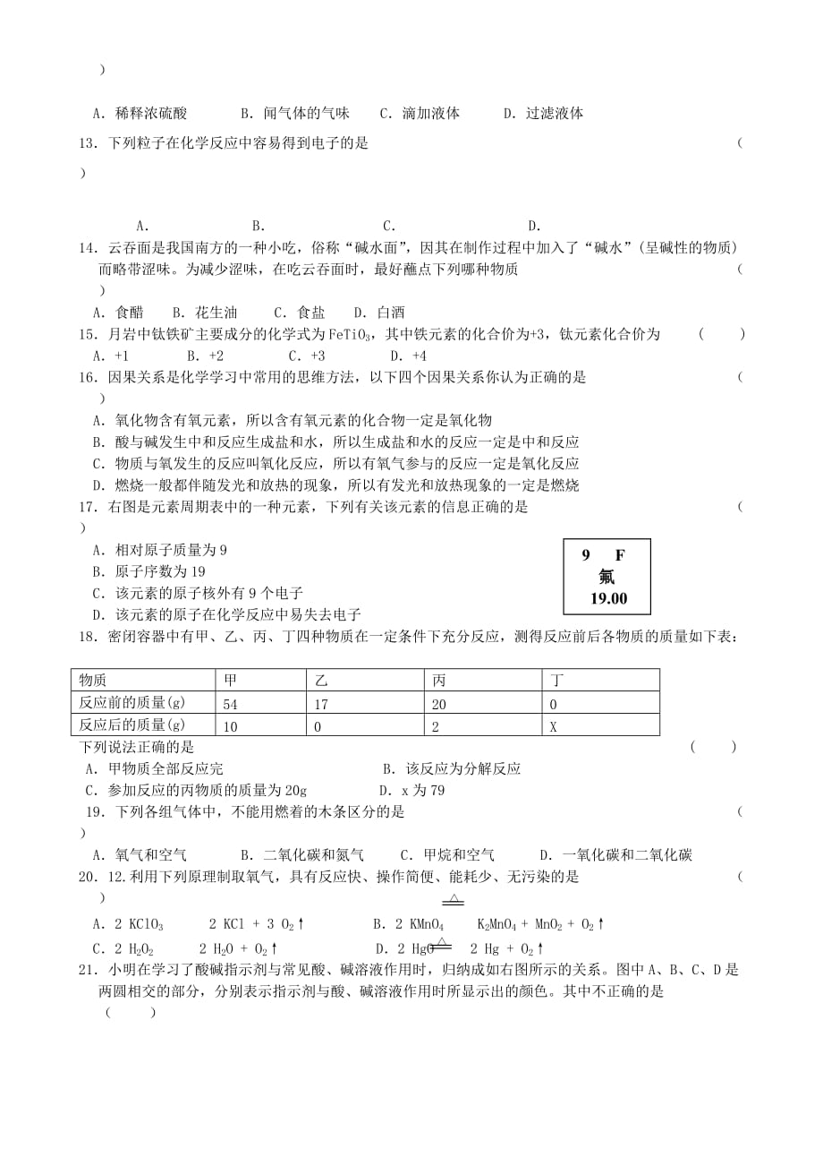 广西桂林市永福县三皇中学2020届中考化学模拟试题（二）（无答案） 新人教版_第2页