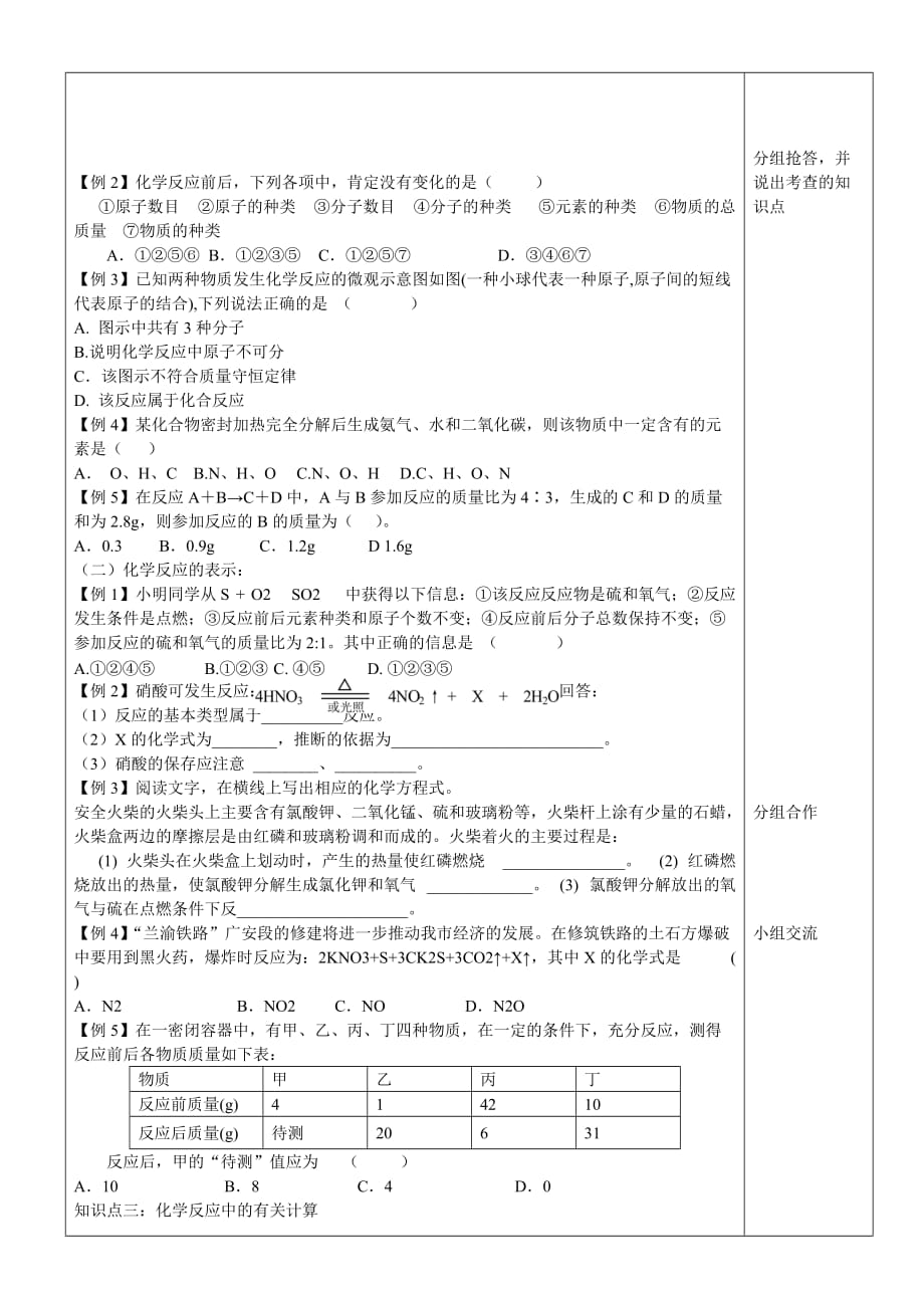 山东省滕州市大坞镇大坞中学鲁教版九年级化学 第五单元 定量研究化学反应单元复习学案（无答案） 鲁教版_第3页