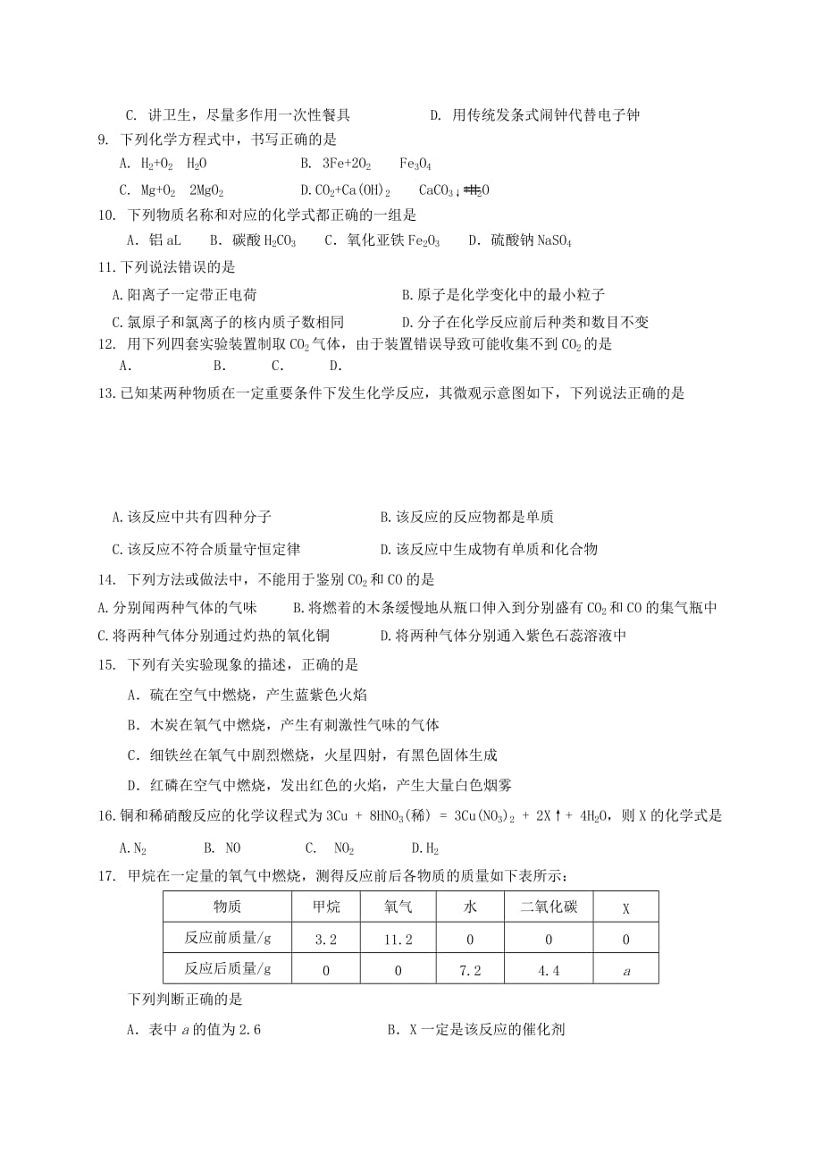 广西省南宁市江南区沙井中学2020届九年级化学上学期第二次月考试题（无答案） 新人教版_第2页