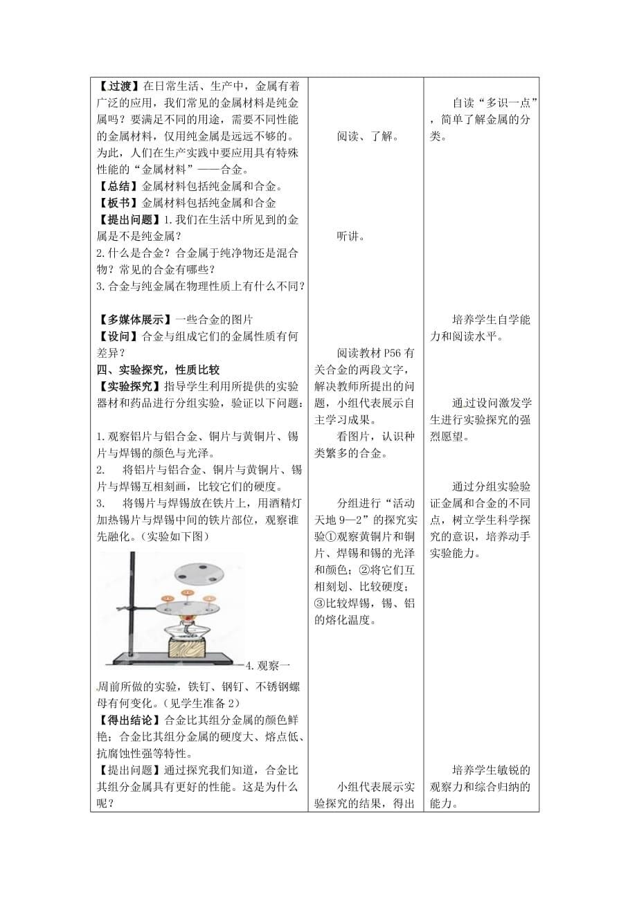 山东省枣庄市峄城区吴林街道中学九年级化学全册 第九单元 第一节《常见的金属材料》（第1课时）学案（无答案） 鲁教版_第5页