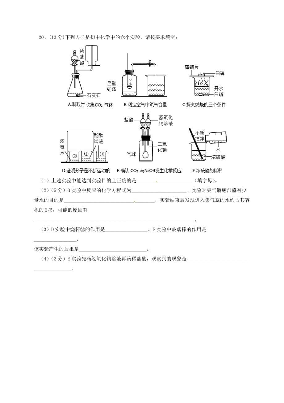 宁夏银川外国语实验学校2020届九年级化学第二次模拟考试试题（无答案）(1)_第5页