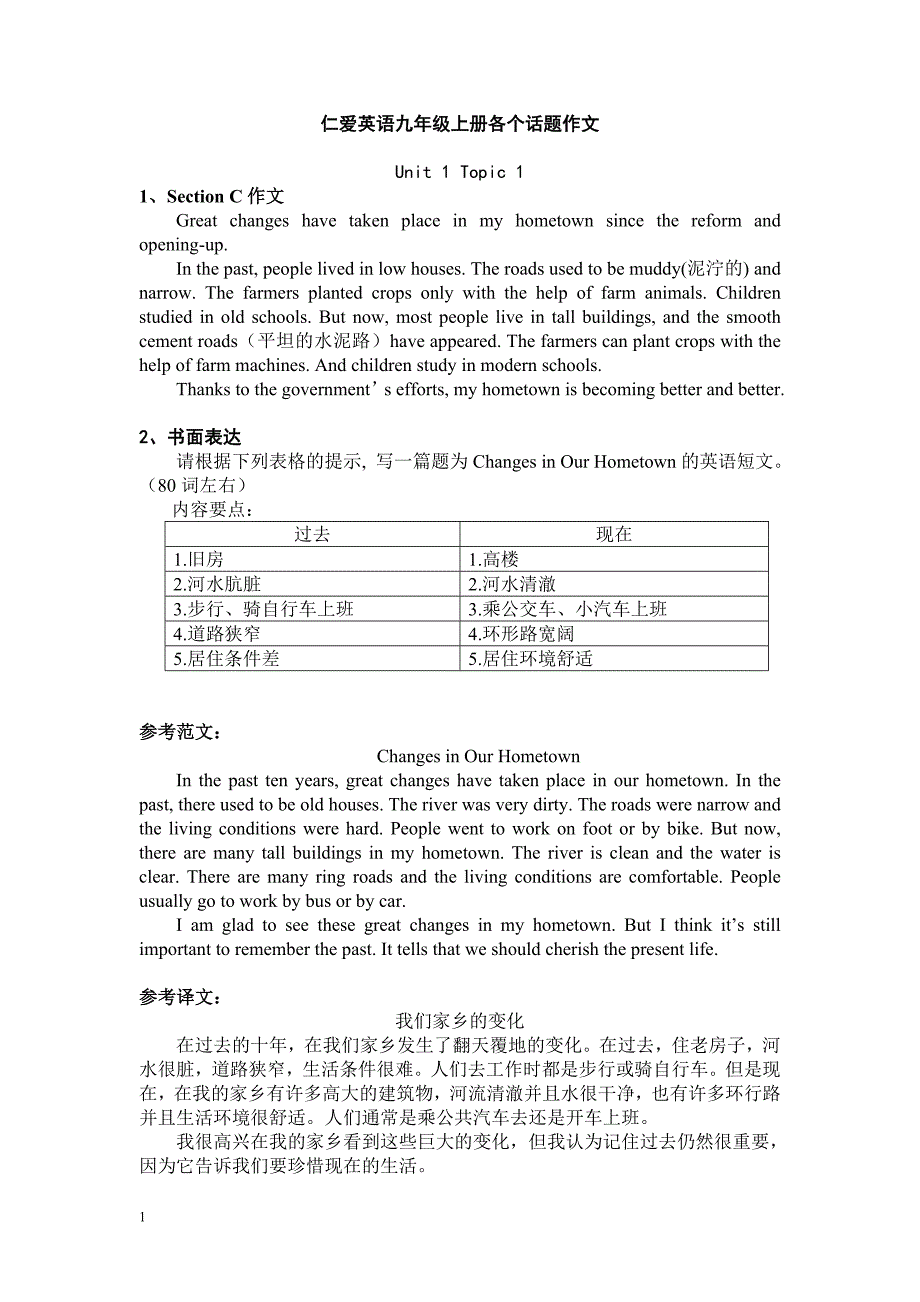 仁爱英语九年级上册各个话题作文教学教材_第1页