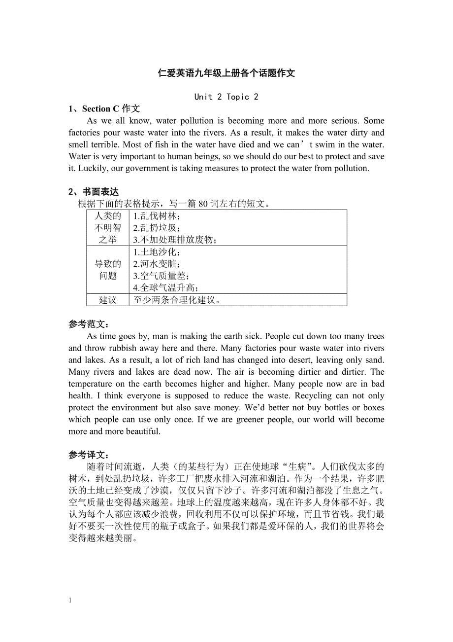 仁爱英语九年级上册各个话题作文教学教材_第5页