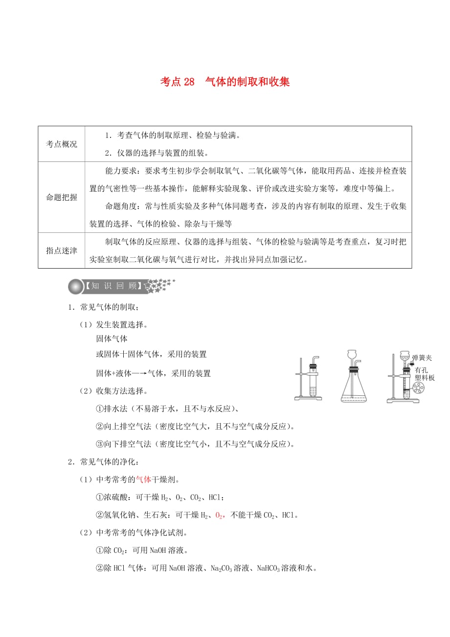 广东专版2020年中考化学二轮复习考点28气体的制取和收集学案无答案20200724221_第1页