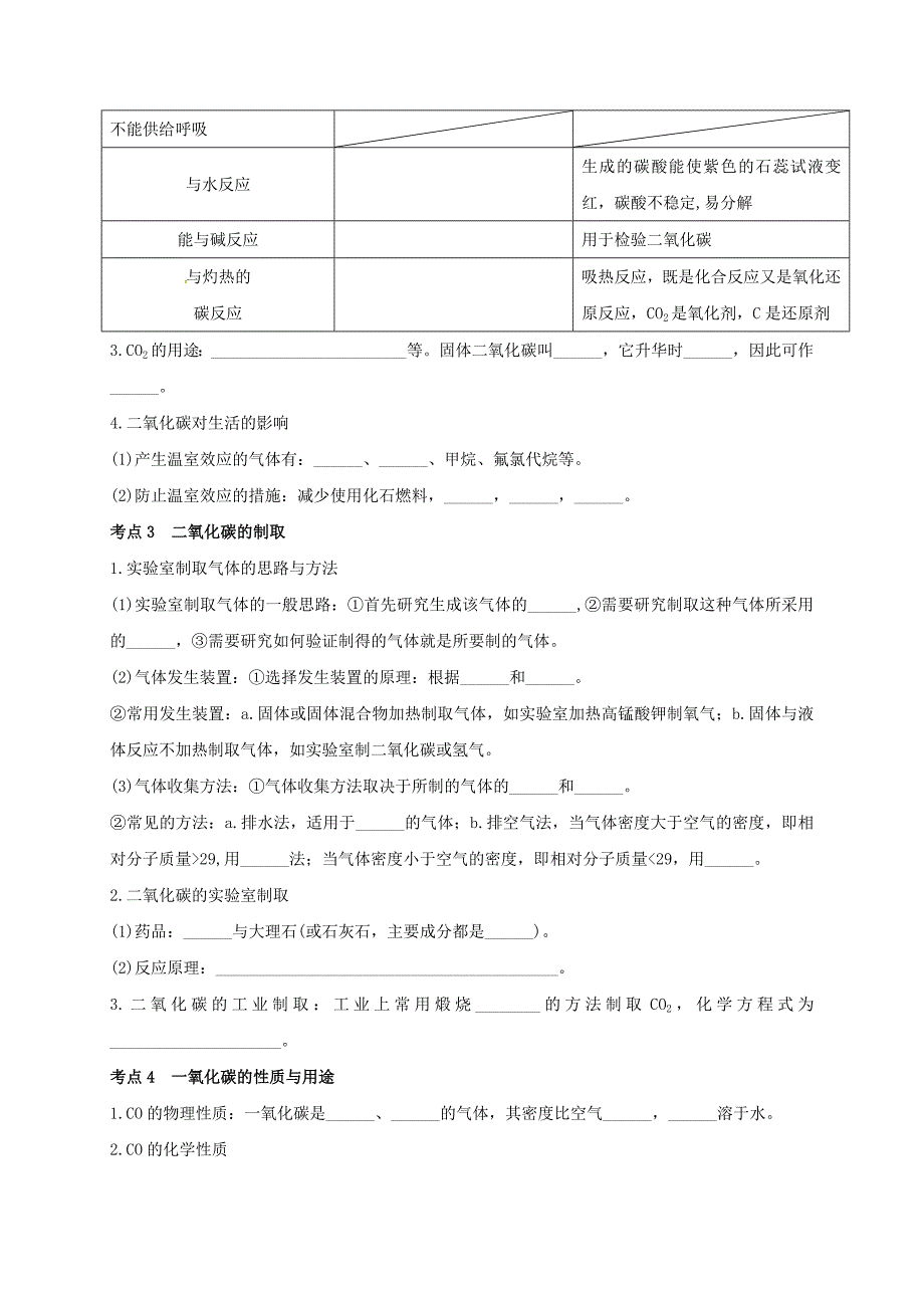 山东省广饶县丁庄镇中心初级中学2020届中考化学一轮复习 碳和碳的氧化物学案（无答案）_第2页