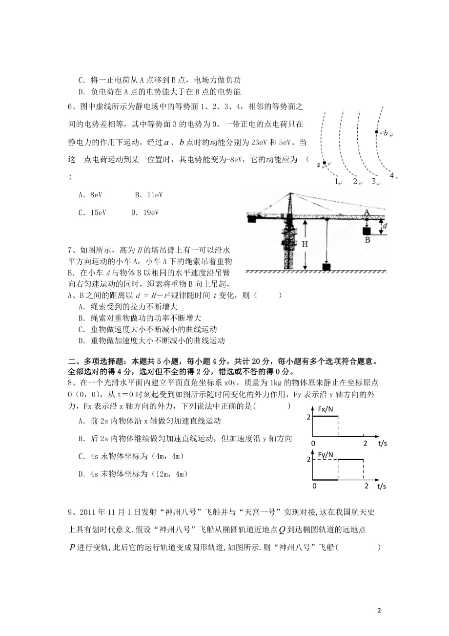 江苏省南通市通州区2013届高三物理期中考前学情调研测试试题（无答案）新人教版.doc_第2页