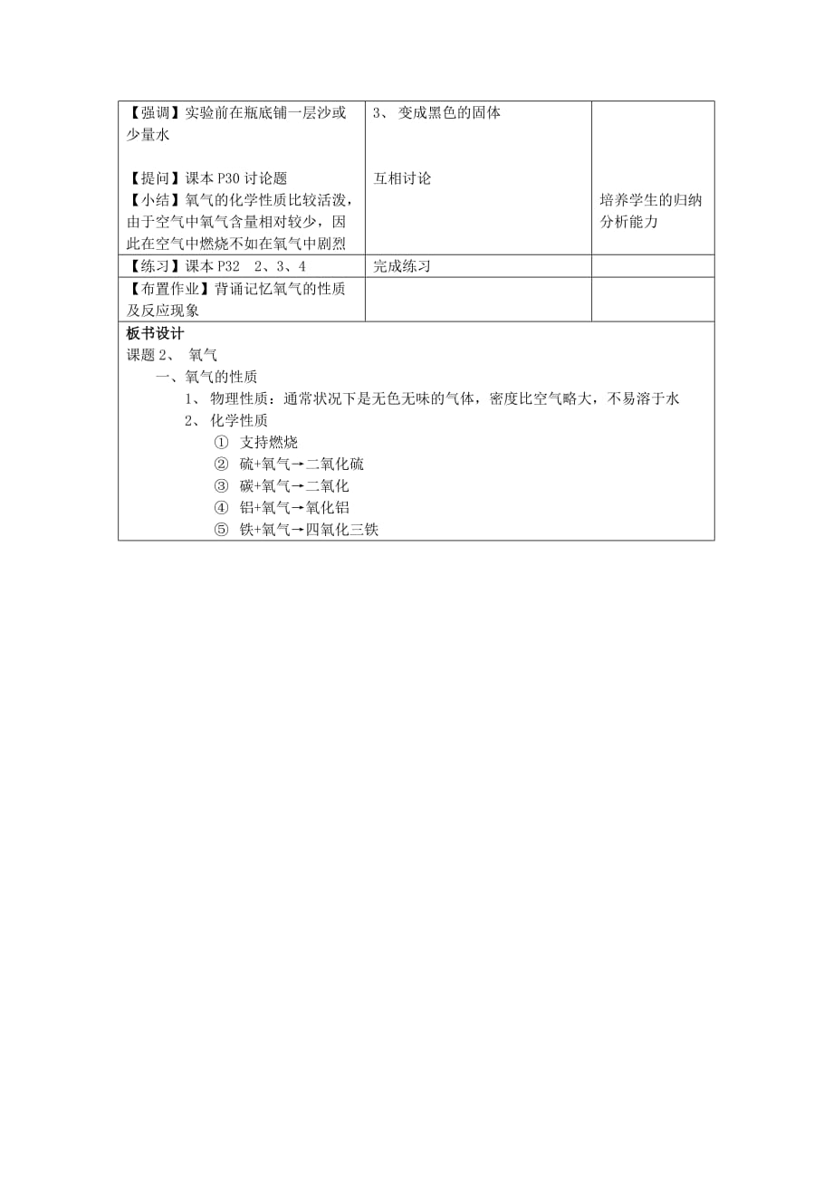 广东省中山市东升镇旭日初级中学九年级化学上册 第二单元 课题2 氧气教学设计 （新版）新人教版_第3页