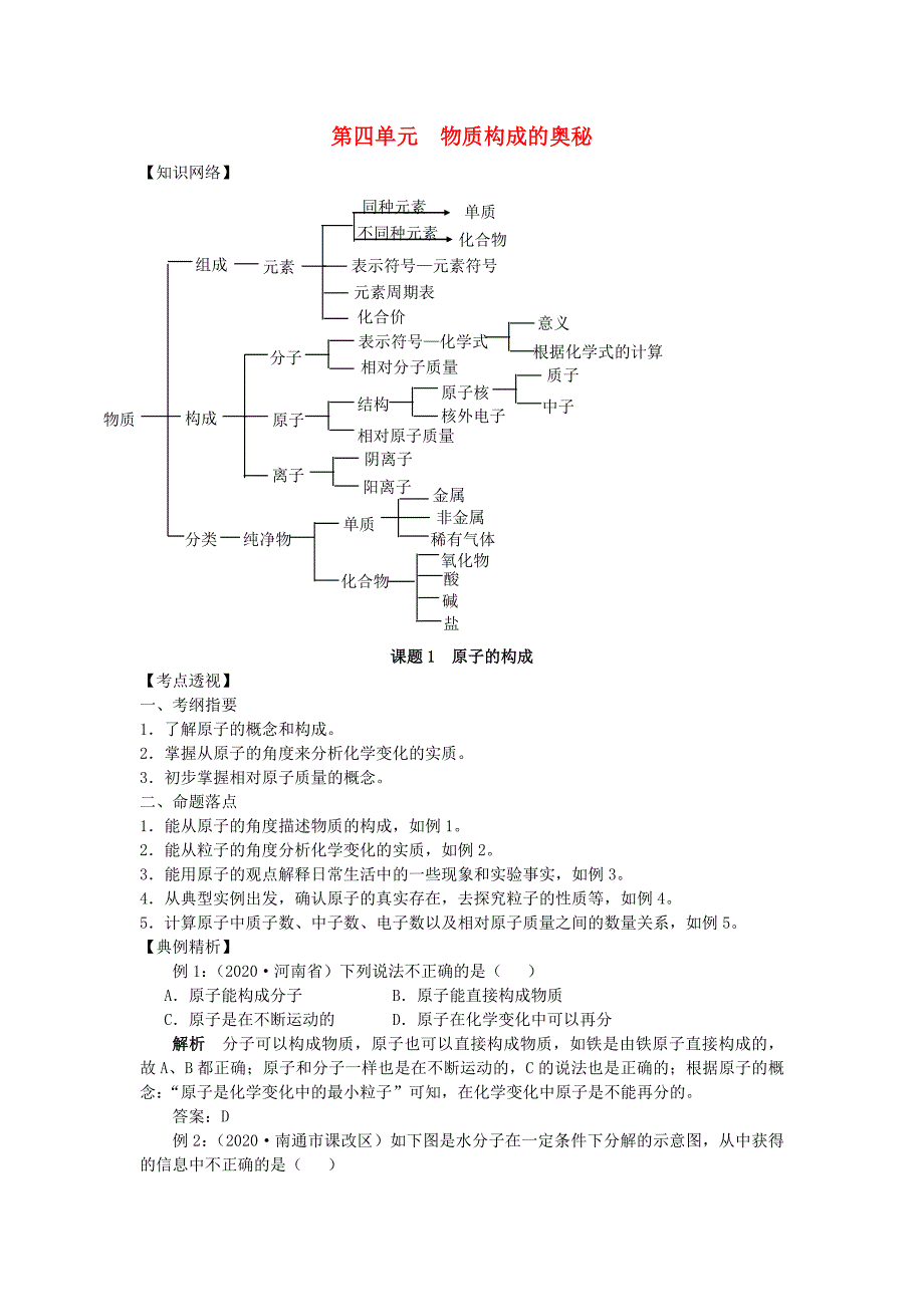 九年级化学 第四单元 物质构成的奥秘知识点分析 人教新课标版_第1页