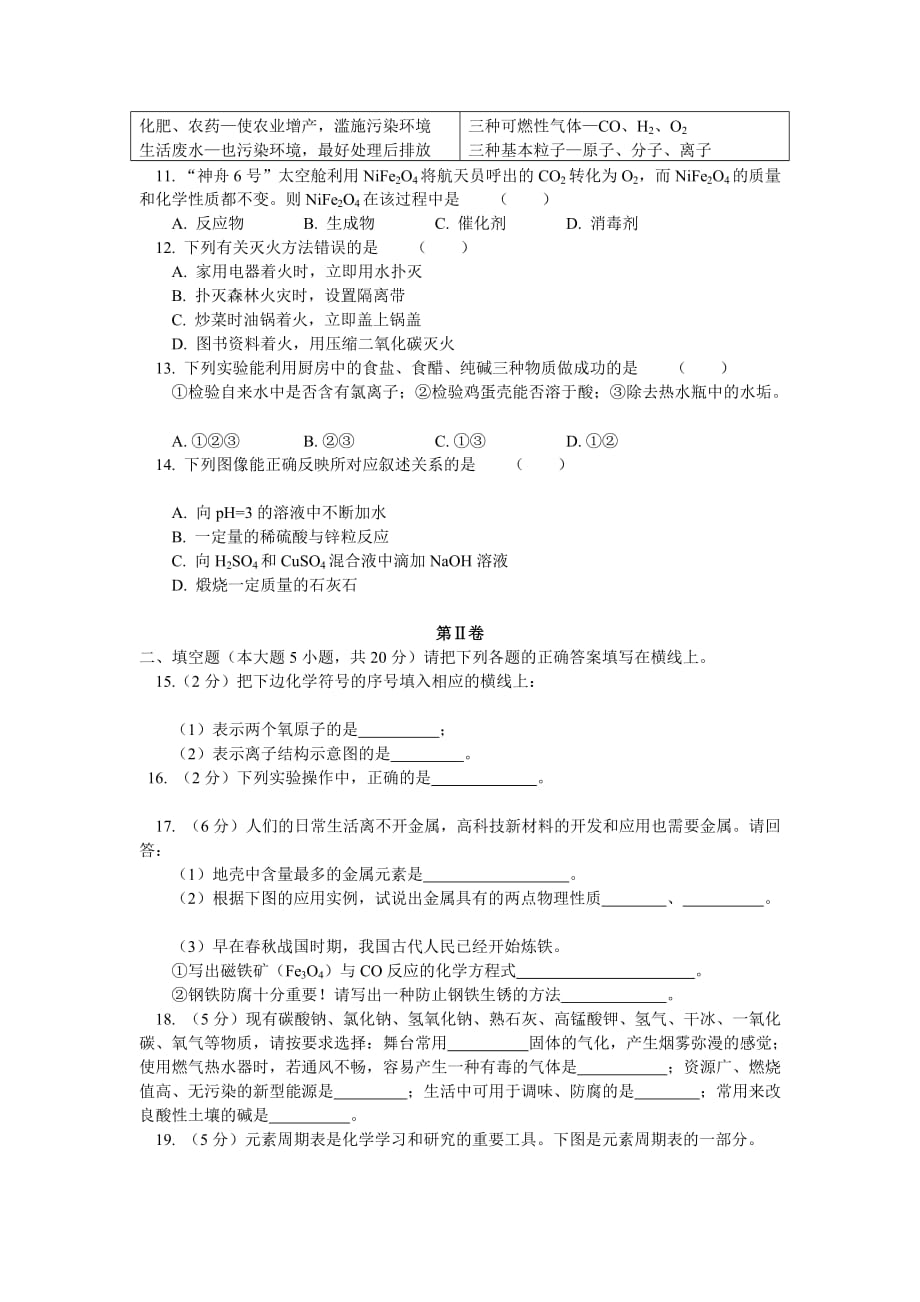 广东省2020年初中毕业生九年级化学学业考试试卷全国通用_第2页