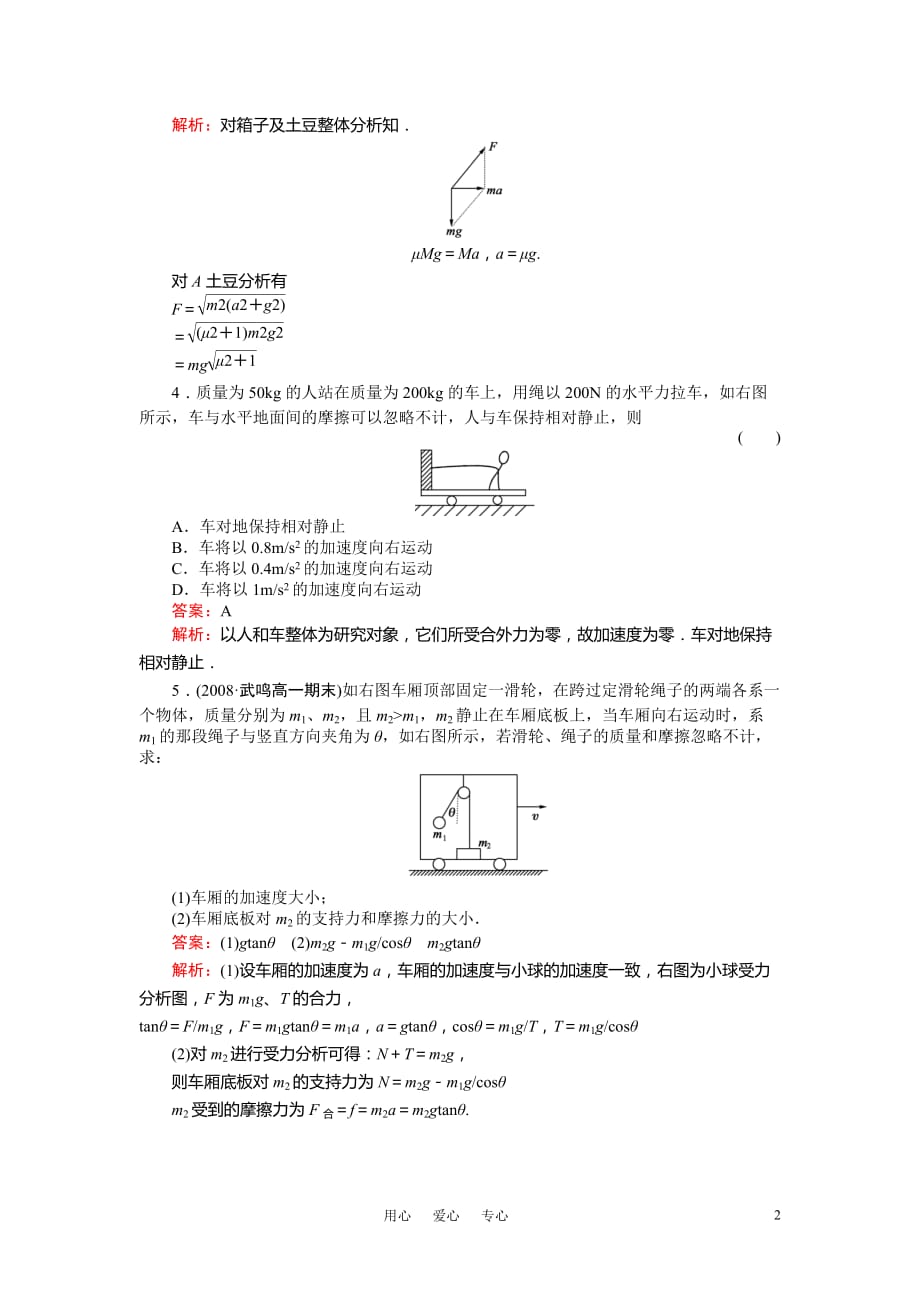 高中物理 专题整体法和隔离法的应用练习 新人教版必修1.doc_第2页