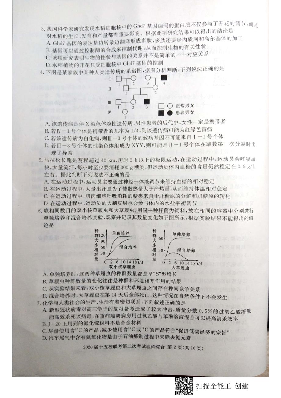 2020届十五校第二次联考理科综合能力试题_第2页