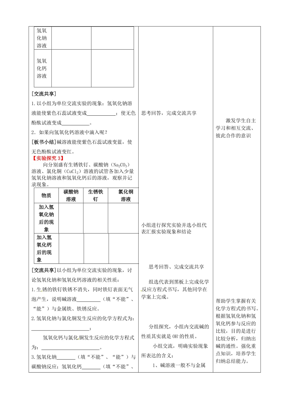 山东省枣庄市峄城区吴林街道中学九年级化学全册 第七单元 第二节《碱及其性质》（第2课时）学案（无答案） 鲁教版_第4页